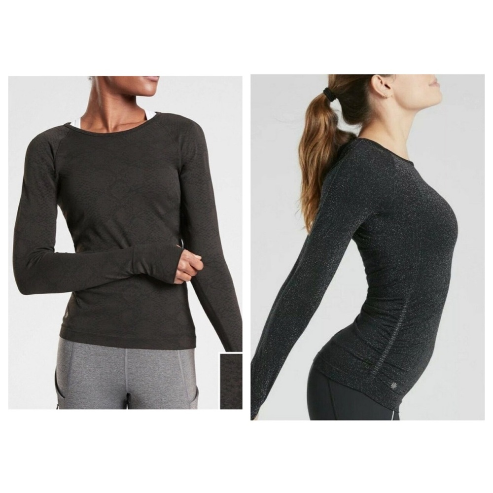 Lot of 3 Athleta Speedlight Long Sleeve Tops, Size XS, Black Snake & 2 Glow